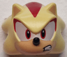 Minifigure, Head, Modified Hedgehog, Shadow with Molded Medium Tan Face and Inner Ears and Printed Red Streaks, Eyes on White Background, Black Nose and Open Mouth Scowl Pattern