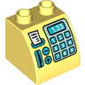 Duplo, Brick 2 x 2 x 1 1/2 Slope Curved with Cash Register, Card Reader, Receipt, and '1.23' Pattern