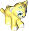 Cat, Friends Style, Large, Baby Cub (Tiger) with Dark Turquoise Eyes, Black Nose, Metallic Light Blue Stripes and White Inner Ears, Eye Patches, Muzzle and Paws Pattern