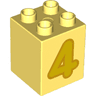 Duplo, Brick 2 x 2 x 2 with Yellow Number 4 with Bright Light Orange Outline Pattern