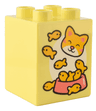 Duplo, Brick 2 x 2 x 2 with Bright Light Orange, Coral, and White Kitten Face, Food Bowl, and Goldfish Pattern
