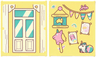 Glass for Window 1 x 6 x 6 Flat Front with Window with Medium Azure Panes, White Frame, Bottom Panels and Reflections / Bright Pink Stick Unicorn, Lizard, Rainbow, Beach Ball, Taped Pictures, Hanging Map and Bunting Pattern