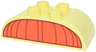 Duplo, Brick 2 x 4 Slope Curved Double with Reddish Orange and Dark Red Awning Pattern