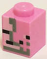 Brick 1 x 1 with Olive Green, Black and White Squares and Rectangles Pattern (Minecraft Zombie Pigman Face)