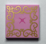 Tile 2 x 2 with Gold Lace and Bright Pink Button Pattern (Cushion)