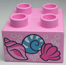 Duplo, Brick 2 x 2 with 3 Shells and Silver Bubbles Pattern