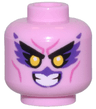Minifigure, Head Alien Female Black Eyebrows, Dark Purple Feathers and Lips, Yellow Eyes, and Dark Pink Cheek Lines Pattern