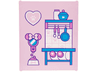 Glass for Window 1 x 6 x 6 Flat Front with Dark Pink, Dark Azure and White Pet Bowl, Mirror, Heart, Shelves, Containers and Kitchen Utensils Pattern