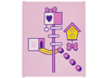Glass for Window 1 x 6 x 6 Flat Front with Dark Pink, Dark Purple, Yellow and White Pet Houses, Bows, Paw Print and Heart Pattern