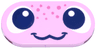 Tile, Round 2 x 4 Oval with Face, Dark Blue and White Eyes and Smile, Dark Pink Spots Pattern (Axolotl)