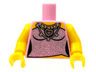 Torso Female Strapless Top with Silver Sparkles, Heart Necklace Pattern / Yellow Arms / Yellow Hands