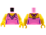 Torso Female Top with Dark Pink Stripes and Flower Necklace Pattern / Yellow Arms / Yellow Hands