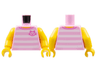 Torso T-Shirt with 4 White Horizontal Stripes Front and Back with Cat Pattern / Yellow Arms / Yellow Hands
