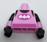Torso Tank Top over Black Shirt, White Batman Logo, Dark Pink Sash Pattern / Bright Pink Arms with Dark Pink Stripes Pattern / Black Hands