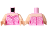 Torso Female Sleeveless Dress Top with Magenta Ruffles, Dark Pink and White Curved Lines Pattern / Light Nougat Arms / Light Nougat Hands