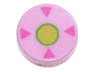 Tile, Round 1 x 1 with Dark Pink Triangles and Lime and Bright Green Circle Pattern