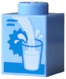 Brick 1 x 1 with Blue Glass Outline, Lines and Star Tag, White Pouring Drink and Splashes Pattern (Milk Carton)