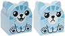 Duplo, Brick 2 x 2 x 2 Curved Top with Pointed Ears with Black Eyes, Nose, and Mouth, Medium Blue Stripes, White Face and Dark Blue Paws, Happy / Sad Pattern