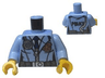 Torso Police Female Jacket with Zipper, Dark Blue Tie, Gold Badge, Radio and 'POLICE' Pattern on Reverse / Bright Light Blue Arms / Yellow Hands