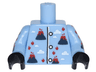 Torso Pajamas with Volcanoes with Lava and Fire and White Clouds Pattern / Bright Light Blue Arms with Volcano Pajamas Pattern / Black Hands