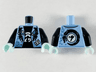 Torso Jacket with Black Dragons and Metallic Light Blue Triangles, Black Shirt with White Asian Symbols Pattern / Black Arms / Light Aqua Hands
