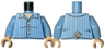 Torso Pajama Shirt with Open Collar, Buttons, and Light Aqua Vertical Stripes, Light Nougat Neck, Curled Tail on Back Pattern / Bright Light Blue Arms / Light Nougat Hands