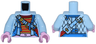 Torso Open Quilted Jacket over Red and Gold Striped Shirt and Bright Pink Stomach, Strap with Pouch Pattern / Bright Light Blue Arms / Bright Pink Hands