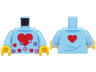 Torso Sweater with Heart and Red, Lavender and Medium Blue Butterflies, Small Heart on Back Pattern (BAM) / Bright Light Blue Arms / Yellow Hands