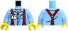 Torso Shirt with Collar, Buttons and Pocket, Red Suspenders with Silver Buckles, White Undershirt, ID Badge Pattern / Bright Light Blue Arms / Yellow Hands