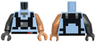 Torso Pixelated Dark Bluish Gray Neck, Black Straps and Belt with Red and Dark Bluish Gray Squares Pattern / Nougat Arm Left / Pearl Dark Gray Arm Right / Nougat Hand Left / Pearl Dark Gray Hand Right