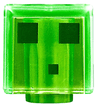 Minifigure, Head, Modified Cube with Pixelated Dark Green Eyes and Mouth Pattern (Minecraft Slime)