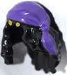 Minifigure, Hair Female Mid-Length with Part over Front of Right Shoulder with Dark Purple Cloth Wrap / Bandana and 3 Gold Coins Pattern
