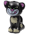 Cat, Mini Doll Style, Sitting with Bright Green Eyes, Dark Pink Nose, Inner Ears and Tongue, White Face, Bright Light Yellow Patches and Paws Pattern (Disney Lucifer)