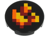 Tile, Round 2 x 2 with Bottom Stud Holder with Pixelated Dark Red, Orange and Yellow Fire Pattern