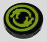 Tile, Round 2 x 2 with Bottom Stud Holder with Solid Lime Circle Border with Circling Dragons Pattern