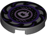 Tile, Round 2 x 2 with Bottom Stud Holder with Dark Purple and Silver Saw Blade, Circles in Center Pattern