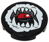 Tile, Round 2 x 2 with Bottom Stud Holder with White Open Mouth, Fangs and Tongue Pattern