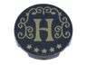 Tile, Round 2 x 2 with Bottom Stud Holder with Gold Capital Letter H, Filigree, and Stars Pattern