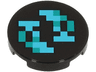 Tile, Round 2 x 2 with Bottom Stud Holder with Pixelated Medium Azure and Dark Turquoise Shapes and Squares Pattern (Minecraft Sculk Shrieker)