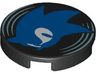 Tile, Round 2 x 2 with Bottom Stud Holder with Vinyl Record with Blue Sonic Head with White Eyes and Metallic Light Blue Lines Pattern