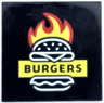 Tile 4 x 4 with Red and Yellow Flames, White Burger Outline and 'BURGERS' Pattern