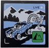 Tile 4 x 4 with 'LIVE' Broadcast with Bright Light Blue Car and Side Road, Black and White Mountains, Green Icon with Mountains Pattern