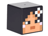 Minifigure, Head, Modified Cube with Pixelated Nougat Face, Dark Orange Mouth, Bright Pink Earrings, and White Flower in Hair Pattern (Minecraft Skin)