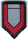 Tile, Modified 2 x 3 Pentagonal with Silver Shield and Red Border Pattern