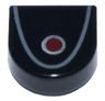 Tile, Round 1 x 1 Half Circle Extended with Red Circle with Silver Outline and Dark Bluish Gray Curved Line Pattern