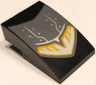 Slope, Curved 3 x 2 with Dark Bluish Gray Motorcycle Mudguard with Silver Lines and Dots and Yellow and White Headlight Pattern