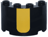 Cylinder Half 2 x 4 x 2 with 1 x 2 Cutout with Yellow Rectangle with Rounded Lower Edge Pattern