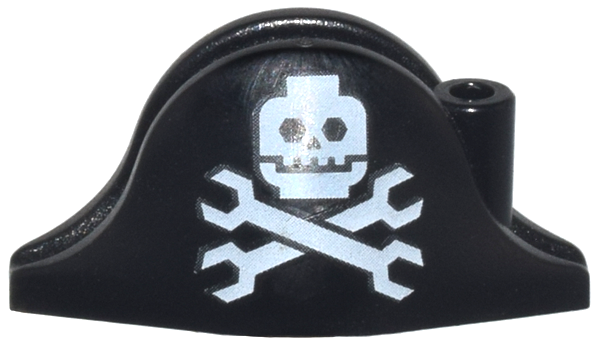 Minifigure, Headgear Hat, Pirate Bicorne with Minifigure Skull and Wrenches Crossbones Pattern
