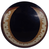Plate, Round 2 x 2 with Rounded Bottom (Boat Stud) with Reddish Brown, Nougat and Tan Rim Pattern (Cat Eye)