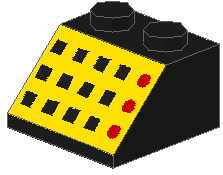 Slope 45 2 x 2 with 12 Buttons and 3 Red Lamps on Yellow Background Pattern